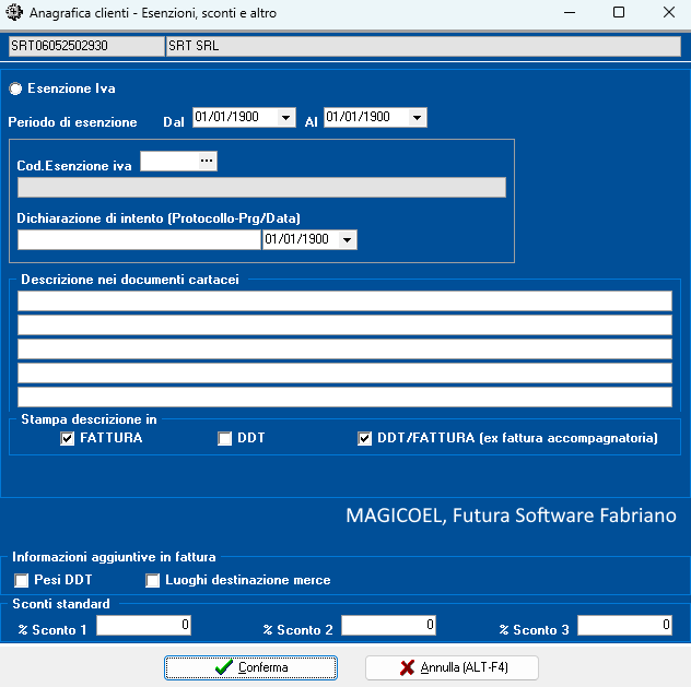 MAGICOEL Anagrafica Clienti, Esenzioni e sconti MAGICOEL Anagrafica Clienti, Esenzioni e sconti