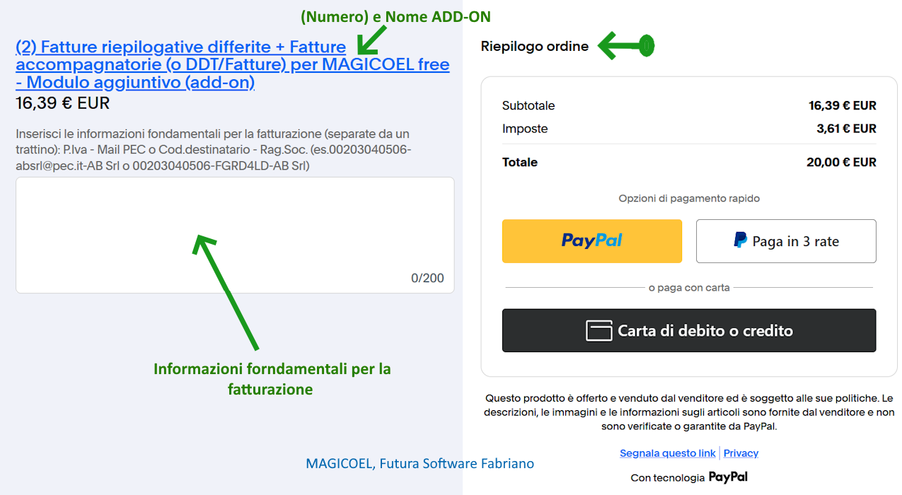 MAGICOEL Attivazione estensione (add-on), Acquisto dei moduli MAGICOEL Attivazione estensione (add-on), Acquisto dei moduli