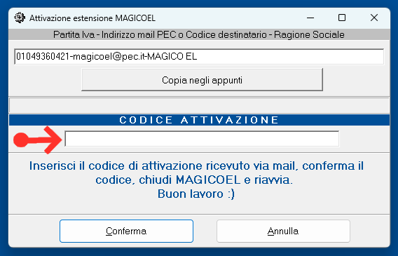 MAGICOEL Attivazione estensione (add-on), Codice di attivazione MAGICOEL Attivazione estensione (add-on), Codice di attivazione