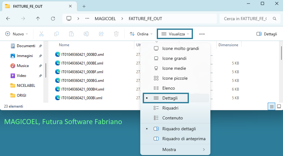 MAGICOEL Fatture elettroniche, Cartella file in fomato XML MAGICOEL Fatture elettroniche, Cartella file in fomato XML