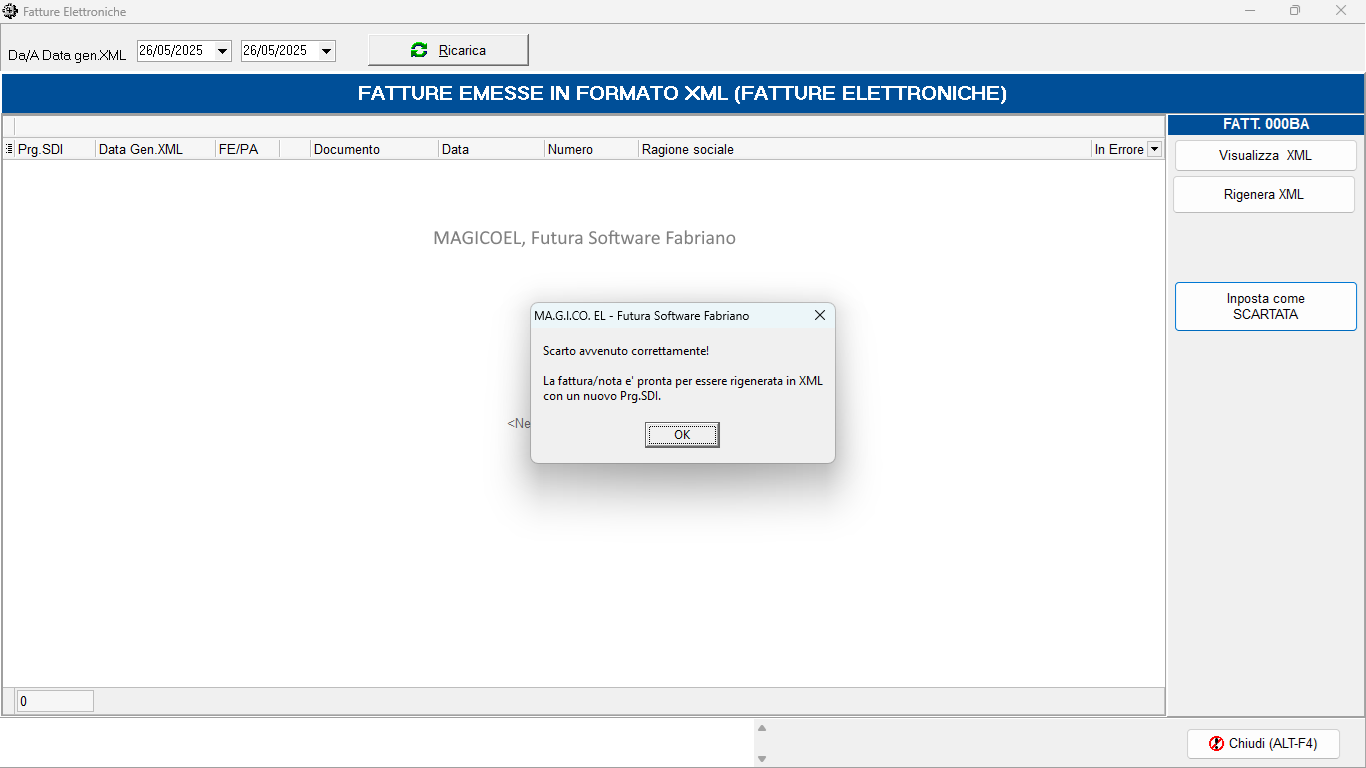 MAGICOEL Scarto della fattura elettronica, messaggio di conferma MAGICOEL Scarto della fattura elettronica, messaggio di conferma