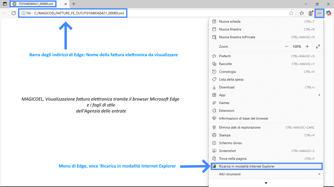 MAGICOEL Fatture elettroniche, Visualizzazione con il browser Microsoft Edge MAGICOEL Fatture elettroniche, Visualizzazione con il browser Microsoft Edge