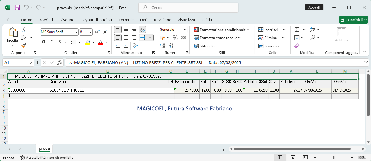 MAGICOEL Listino per cliente, Listino cliente in formato Excel MAGICOEL Listino per cliente, Listino cliente in formato Excel