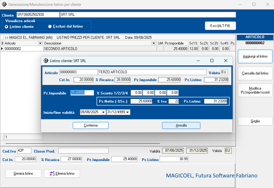 MAGICOEL Listino per cliente, Inserimento dei prezzi e sconti per articolo/cliente MAGICOEL Listino per cliente, Inserimento dei prezzi e sconti per articolo/cliente
