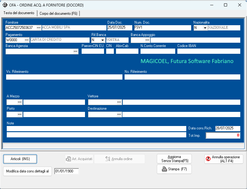 MAGICOEL Ordine a fornitore MAGICOEL Ordine a fornitore