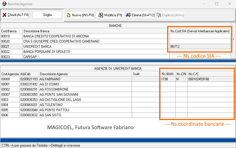 MAGICOEL Ricevute Bancarie, Configurazione ns.coordinate bancarie e codice SIA MAGICOEL Ricevute Bancarie, Configurazione ns.coordinate bancarie e codice SIA