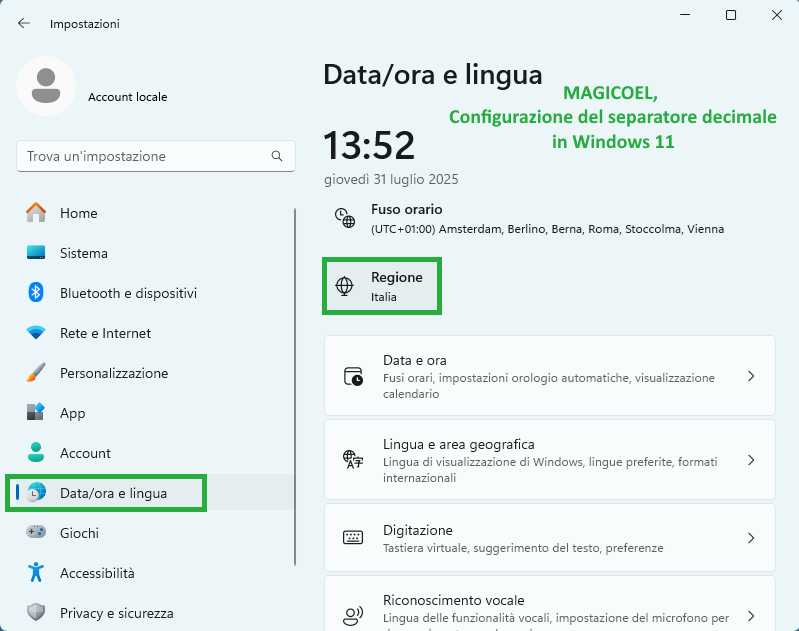 MAGICOEL Configurazione del separatore decimale in Windows 11 MAGICOEL Configurazione del separatore decimale in Windows 11