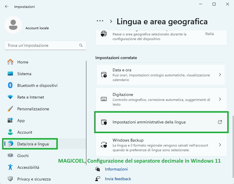 MAGICOEL Configurazione del separatore decimale in Windows 11 MAGICOEL Configurazione del separatore decimale in Windows 11