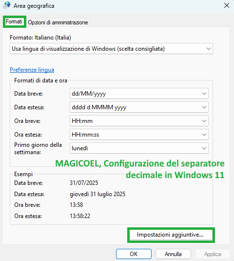 MAGICOEL Configurazione del separatore decimale in Windows 11 MAGICOEL Configurazione del separatore decimale in Windows 11