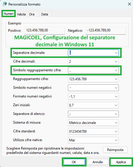 MAGICOEL Configurazione del separatore decimale in Windows 11 MAGICOEL Configurazione del separatore decimale in Windows 11