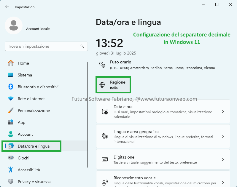 Configurazione del separatore decimale in Windows 11 Configurazione del separatore decimale in Windows 11