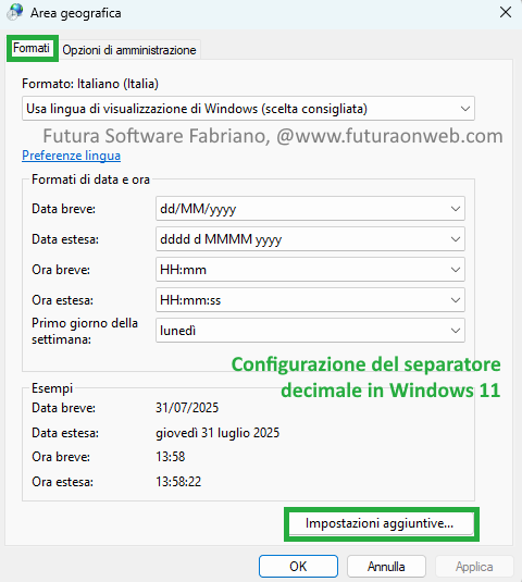 Configurazione del separatore decimale in Windows 11 Configurazione del separatore decimale in Windows 11
