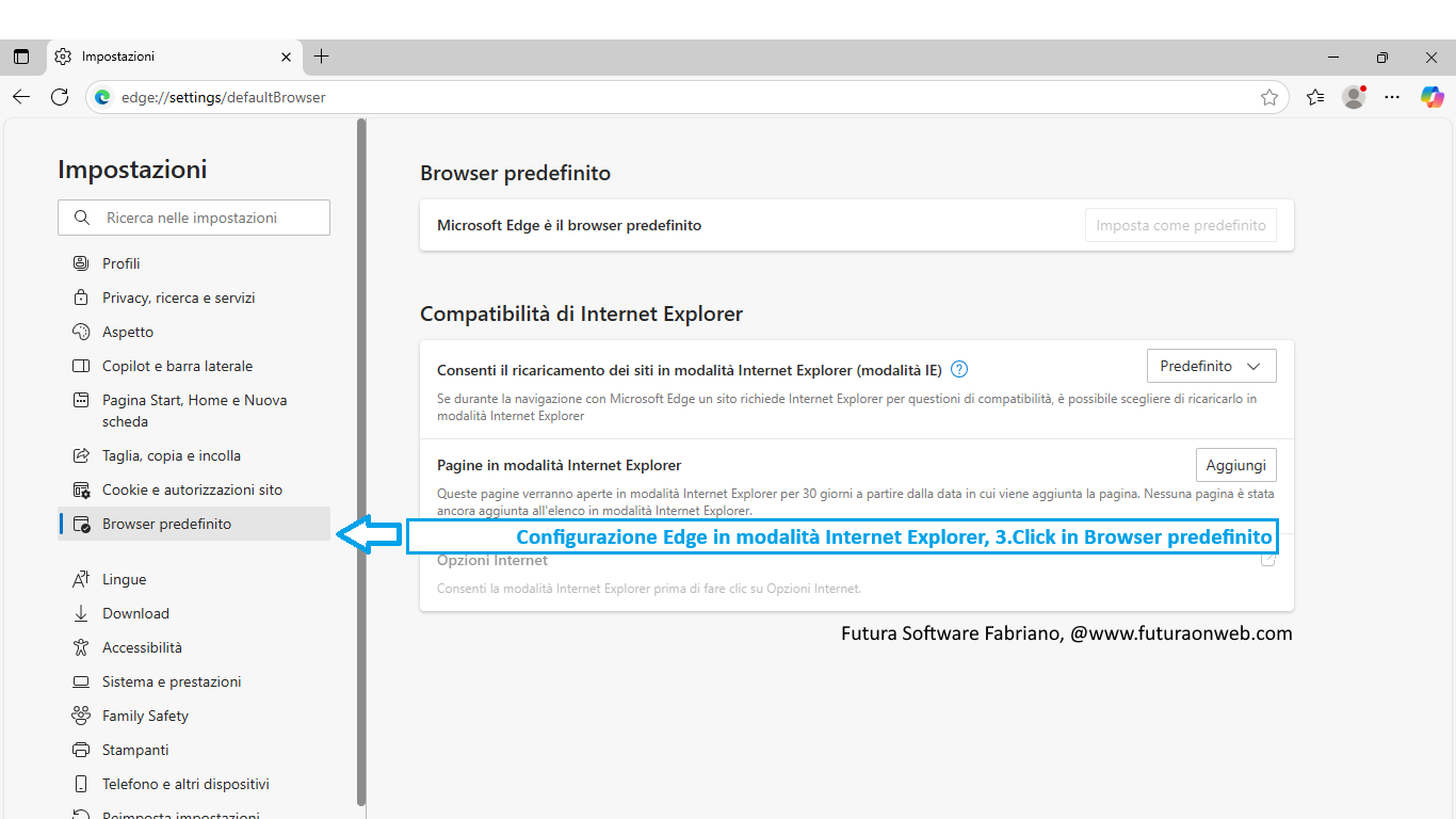 Configurazione del browser Microsoft Edge in modalità Internet Explorer Configurazione del browser Microsoft Edge in modalità Internet Explorer