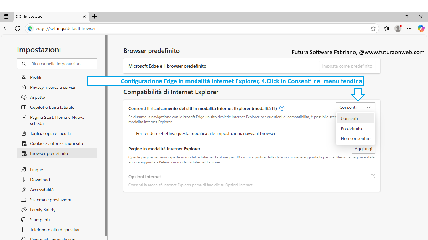Configurazione del browser Microsoft Edge in modalità Internet Explorer Configurazione del browser Microsoft Edge in modalità Internet Explorer