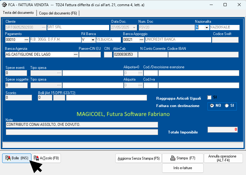 MAGICOEL Fattura diretta a cliente, [info e-fatture] [Conferma]