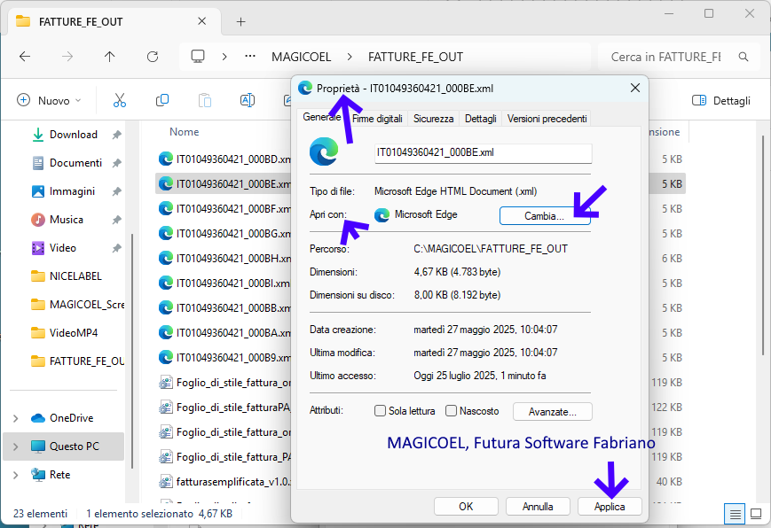 MAGICOEL App predefinita per file .xml