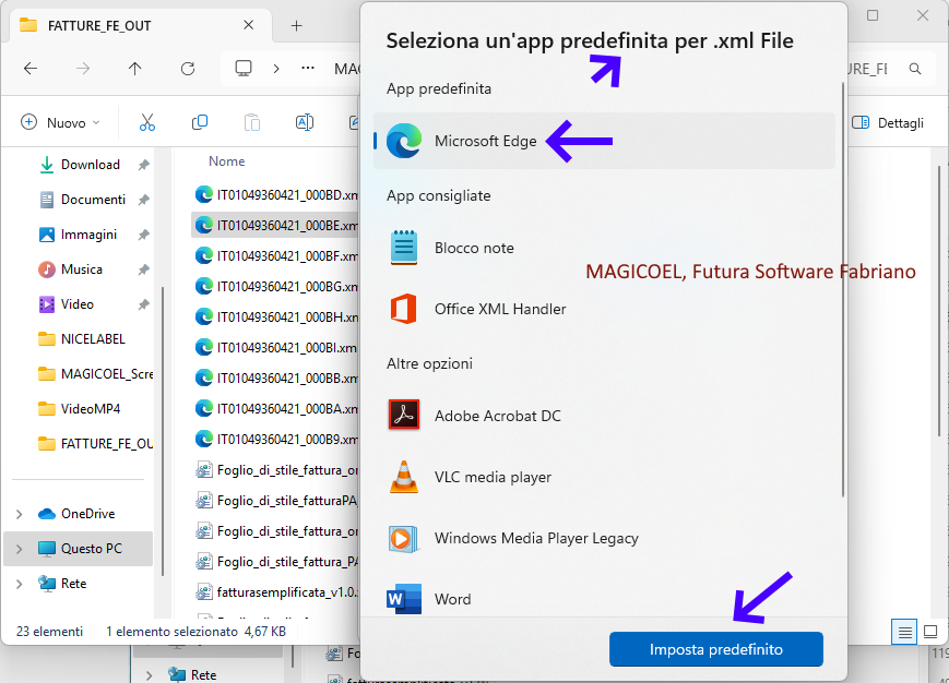 MAGICOEL App predefinita per file .xml