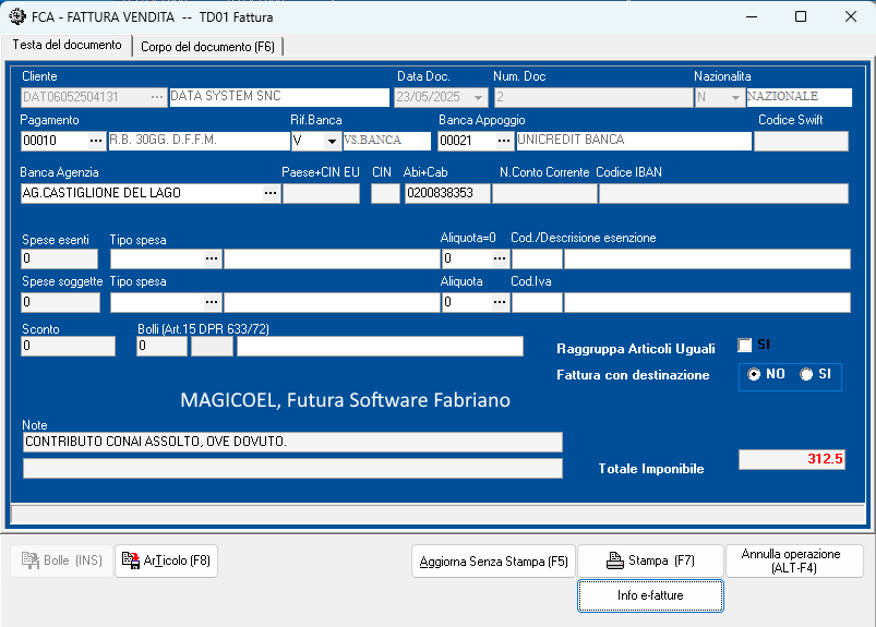 MAGICOEL Modifica fattura, selezione del documento da modificare