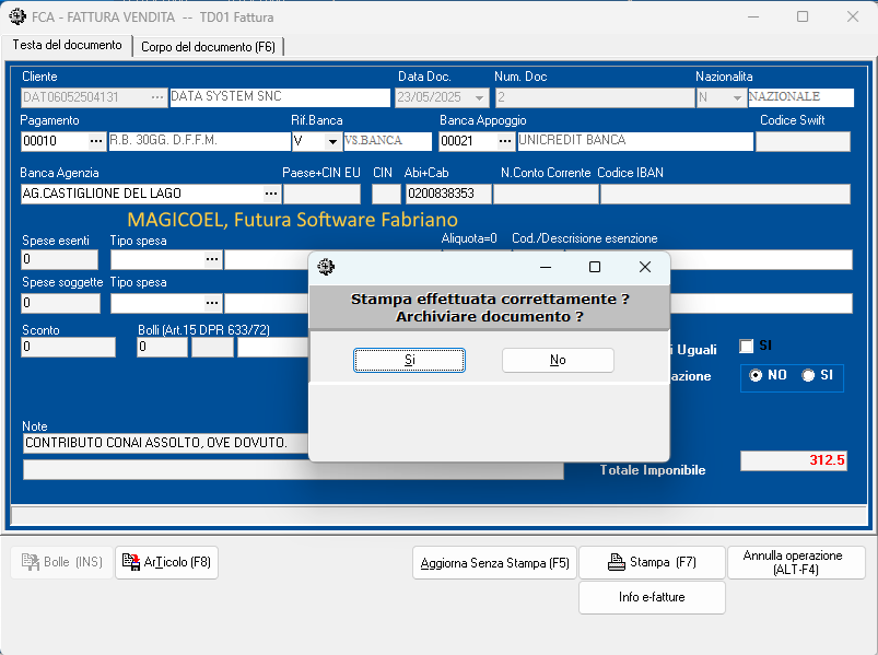 MAGICOEL Modifica fattura, lista documenti emessi
